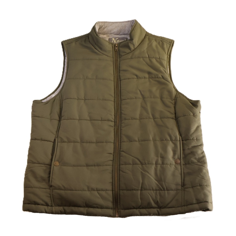 Natural Reflections Women XXL Puffer Vest Olive Green Quilted Full Zip Mock Neck